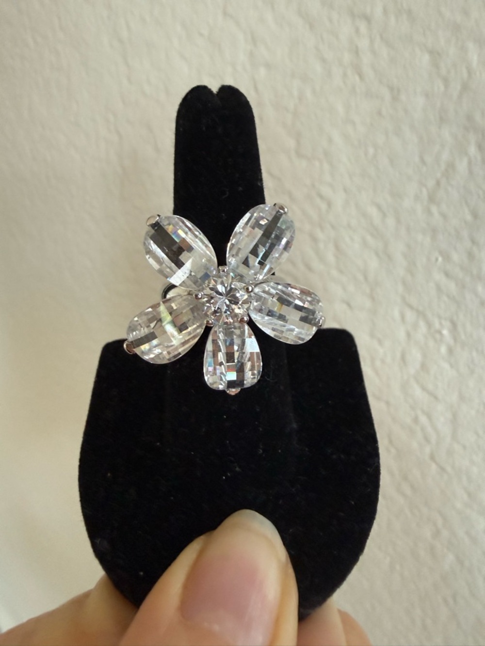 Crystal Clear Flower Statement Ring - Size 7 - EUC!